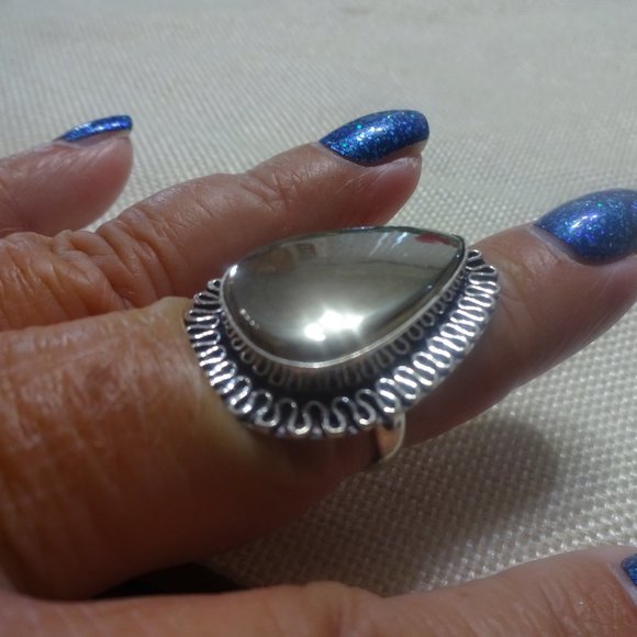 Unique "APACHE PYRITE" Handmade Sterling Ring Size 8.25 #38B - Picture 2 of 3